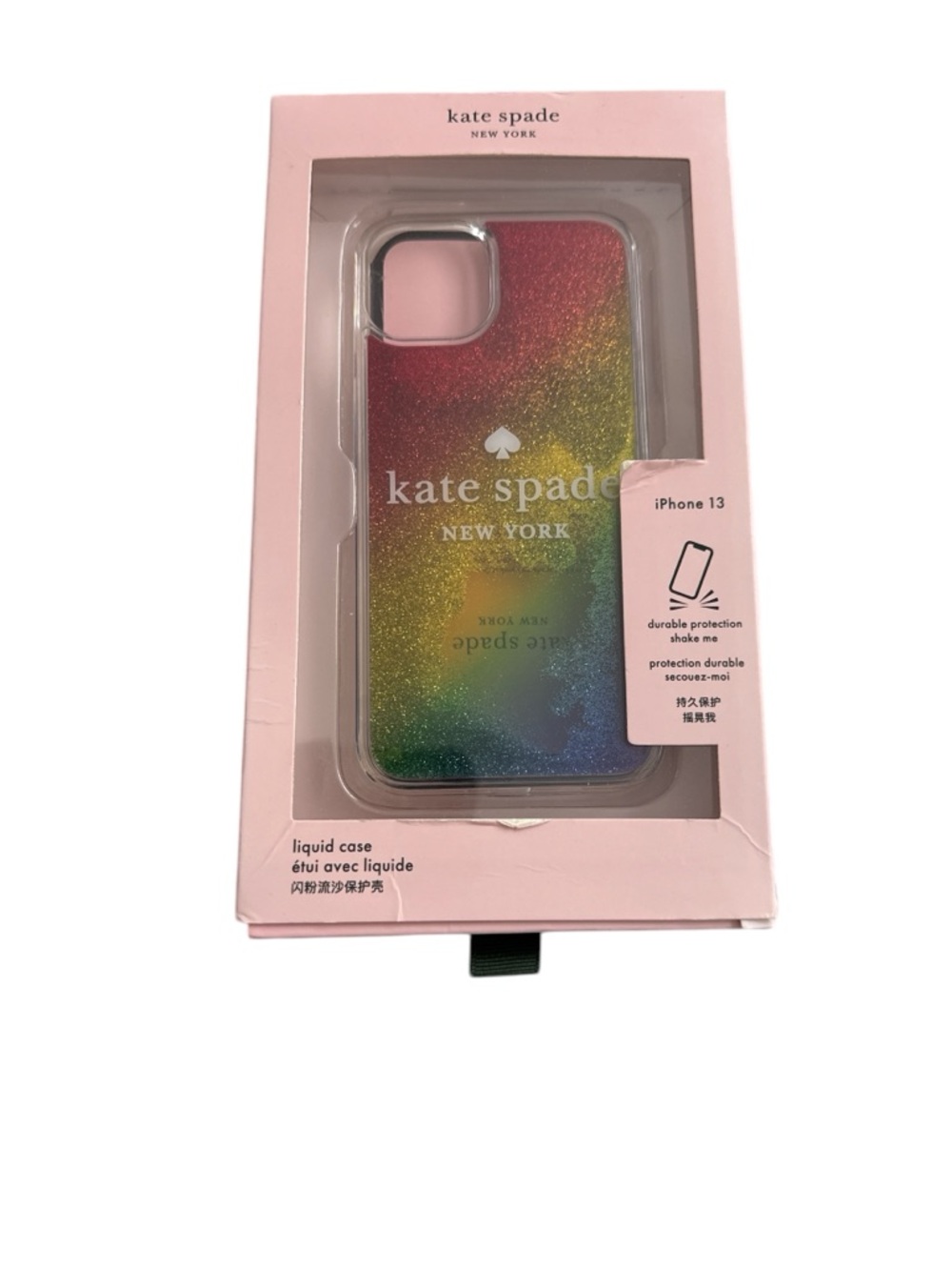 kate spade Rainbow Glitter Liquid iPhone 13 Case - Red Pink Yellow Green Blue